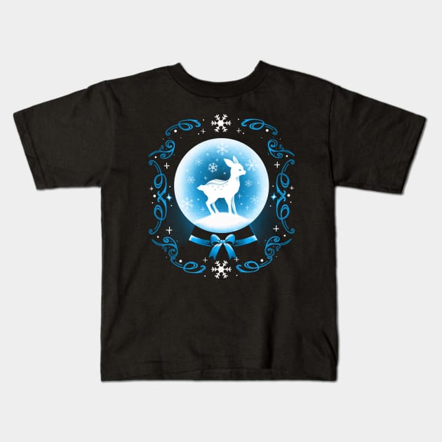 Snow Globe Deer Kids T-Shirt by Vallina84